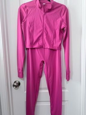 Women's Pink Track Jogger Set - Zip-Front Jacket & High-Waist Pants